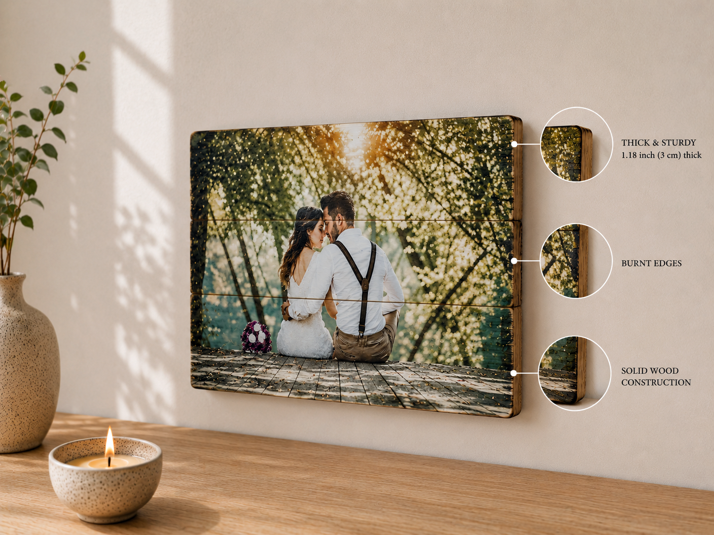 Personalised wood photo wih burnt edges