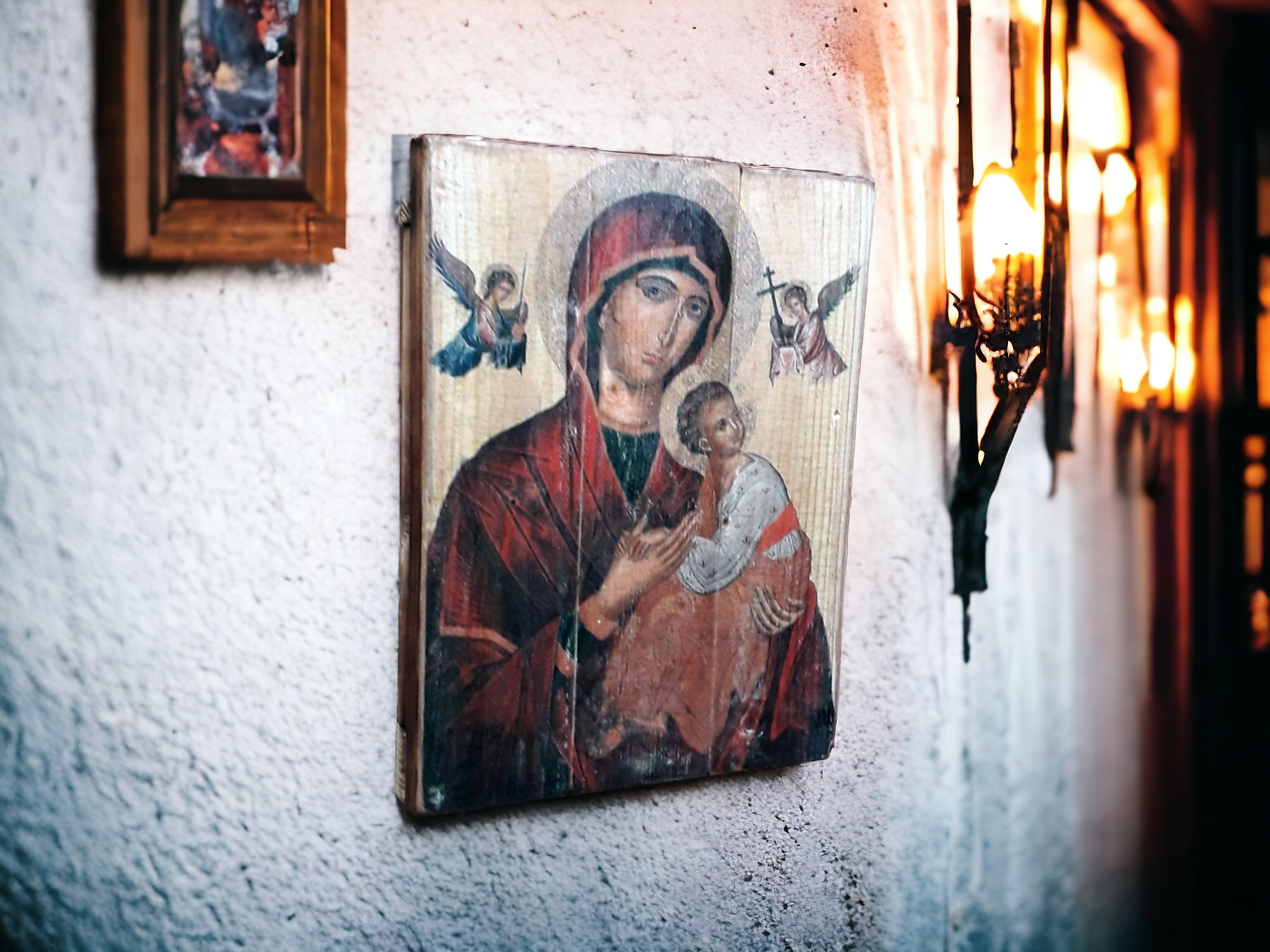 Virgin Mary icon 4  Russian Religious Symbol, Antique Russian wood board